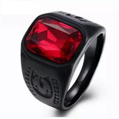 Anel Masculino Preto Homem Pedra Vermelha Pronta Entrega - Jewelery