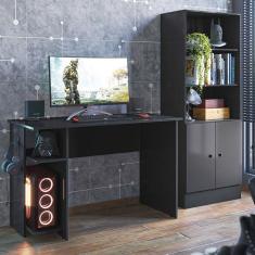 Kit Mesa Computador Gamer 3875 e Armario 2 Portas 4095 Preto/Vermelho