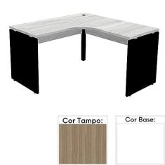 Mesa de Escritório em L Pé Painel Pe25 em Mdp 145 x 145 x 60 cm Cor Noce Naturalle e Base Branca