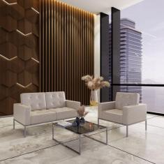 Sofá para Escritório e Recepção 3 Lugares Sintético Isis Bege