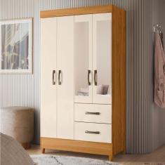 Guarda Roupas Solteiro Com Espelho 4 Portas 2 Gavetas Mobi Carvalho / Off White Albatroz