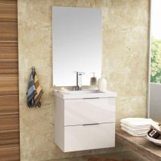 Gabinete para Banheiro com Cuba e Espelheira 60cm Pietra Móveis Bosi Branco/Branco Brilho