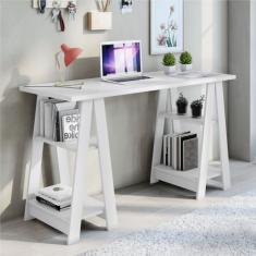 Escrivaninha 2 Prateleiras Pés Em Cavalete Vigor Candian Jcm Móveis Branco