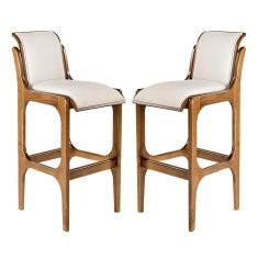 Kit 2 Banquetas Alta com Encosto 37 x 101 Cm Barcelona Madeira Imbuia Linho Bege Cru L71 - RMI