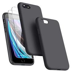 Dssairo [Capa 3 em 1 para iPhone SE 2022/3rd/2020/2ª geração, capa para iPhone 7/8, com 2 protetores de tela, capa protetora ultrafina de silicone líquido à prova de choque [forro de microfibra]