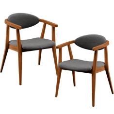 Kit 02 Poltronas Decorativas Para Sala de Estar Cecília B04 Linho Cinz