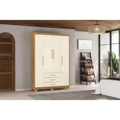 Guarda Roupa Espanha 4 Portas e 3 Gavetas - Cor Nature / Champanhe - V