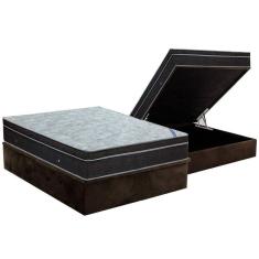 Cama Box Baú Casal: Colchão Molas Ortobom Nanolastic Light + Base Crc Suede Brown(138X188)