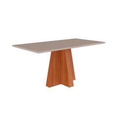 Mesa p/ Cozinha Patricia c/ Tampo Madeirado c/ Vidro 160X80cm Cinamomo/Off White - Cimol