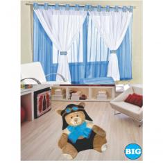 Kit Decoração P/ Quarto De Menino = Cortina Malha Juvenil + Tapete Pelucia Big Aviador - Azul
