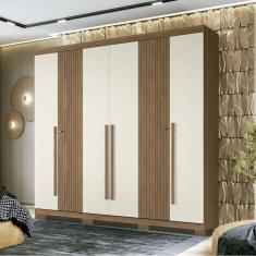 Guarda Roupa Casal Ripado 6 Portas 4 Gavetas Com Pés Antony Jatobá-areia