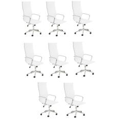 Conjunto 8 Cadeiras De Escritório Presidente Giratória Sevilha Rivatti Branco
