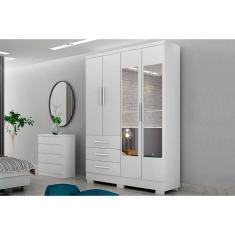 Guarda Roupa 4 Portas (2 c/ Espelho) e 3 Gavetas c/ Pés Encanto/Berlim Neve - Novo Horizonte
