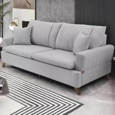 Sofa 3 Lugares 200 Cm Eron Linho Cinza Vazzano Cinza - DMONEGATTO