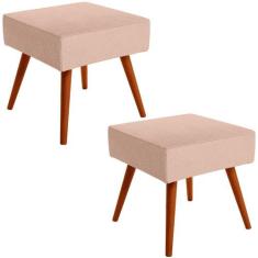 Kit 02 Puffs Banqueta Decorativa Com Pés Palito Lívia W01 Linho Rosê -