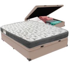 Cama Box Baú Bege E Colchão Iso100 Espuma D33 Casal Ortobom