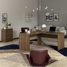 Conjunto Home Office 2 Peças 1 Mesa para Escritório em L com 1 Balcão 2 Portas Espresso Móveis