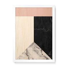 Arte Maníacos Quadro Decorativo em Madeira Escandinava faixa Reta Rosa - 23x16,25cm (Moldura caixa em laca branca)