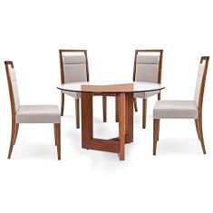 Conjunto Mesa de Jantar com 6 Cadeiras Herval Varlo, Amêndoa com Tampo Vidro