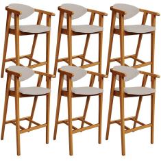 Kit 06 Banquetas Alta Para Cozinha Bancada Bar Sala de Jantar Fixa Cecília L02 Linho Bege - Lyam
