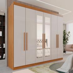 Guarda-roupa Casal 6 Portas 3 Gavetas com Espelho Roma Espresso Móveis Cinamomo/Off White