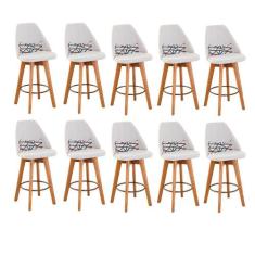 Kit 10 Banquetas Alta Maya Giratória Com Encosto Gourmet Linho Bege e 
