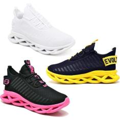 3 Tênis Masculino Casual Esporte Confortavel  Pink/Branco - Evoltenn, 