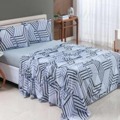 Jogo de Cama Queen Algodão Malha Macia e Resistente Estampado 04 Peças