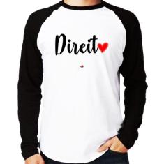 Camiseta Raglan Direito por amor Manga Longa - Foca na Moda, Branco, P
