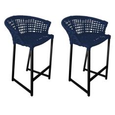 Kit 2 Banquetas Reis em Corda Náutica e Base em Alumínio Preta para Ár