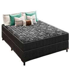 Cama Box Viúva 128 Matelassê Onda Preto com Colchão Lisboa Espuma D28 Preto Bello Box