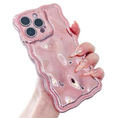 ekoneda Capa para iPhone 15 Pro Max encaracolada ondulada fofa borda quadrada, capa protetora de silicone estética para mulheres, meninas, fina, glitter, água, ondulação, chapeamento, à prova de