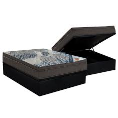 Cama Box Baú Casal: Colchão Molas Ortobom SuperPocket Fort Tech ISO + Base CRC Courano Black(138x188)