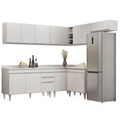 Armário De Cozinha Modulado De Canto 7 Peças Cp23 Balcão Com Tampo Branco - Lumil