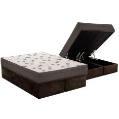 Cama Box Baú King: Colchão Espuma Ortobom D45 Light Saúde OrtoPillow + Base CRC Suede Brown(186x198)