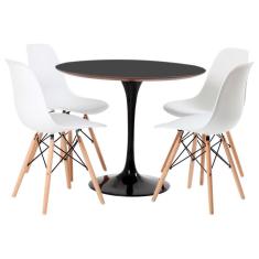 Conjunto Mesa Saarinen Preta 90cm e 4 Cadeiras Eames Branca