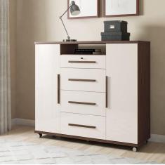 Cômoda Sapateira 2 Portas 4 Gavetas Versátil Jacaranda/Off White