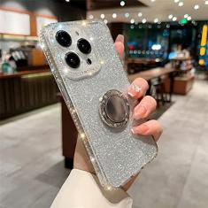 Estojo de suporte de anel de diamante com brilho e strass para iPhone 11 12 13 14 Pro Max XS XR 8 7 Plus SE Capa de silicone macio, transparente, para iphone 11