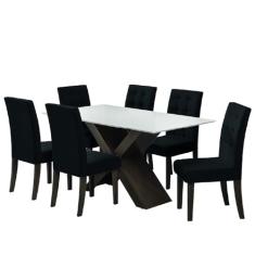 Conjunto De Mesa Para Sala de Jantar Off White Dubai 1,60m MDF com 6 Cadeiras Castanho,Preto