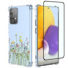 GTBDEKI Capa de telefone para Galaxy A72 4G, capa para Samsung A72 5G SM-A725F com protetor de tela, capa transparente com padrões de jardim de flores capa protetora para celular para Samsung Galaxy