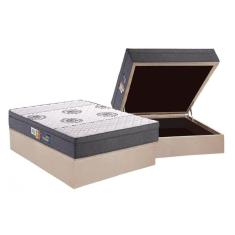 Cama Box Baú Casal: Colchão Espuma D45 Polar Pérola Fort + Base CRC Suede Clean(138x188)