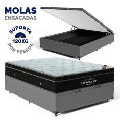 Cama Box Baú com Colchão de Molas Ensacadas Ortobom Elegante Super Pillow In Casal 138cm