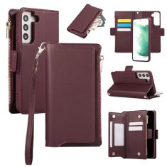 Capa carteira para Samsung Galaxy S21 FE, bolso com zíper magnético [destacável] capa de couro com compartimentos para cartões e dinheiro, [bloqueio RFID] Capa com alça de pulso e cordão para