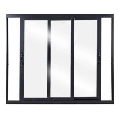 Janela de Aluminio de Correr 100x100cm 2 Folhas com Vidro Liso   Preto