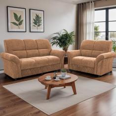 Sofá de 3 e 2 Lugares Cama inBox Mourato com 187cm e 140cm de Larguras e Revestidos em Bouclé