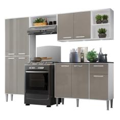 Armário de Cozinha Compacta c/ 3 Leds Balcão c/ Tampo 4 pçs Xangai Mul