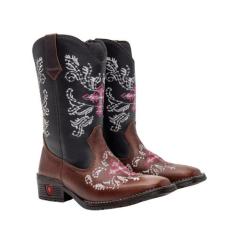 Bota Texana Country Infantil Texas Gold de Couro 10000, 26, Marrom