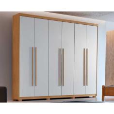 Guarda Roupa Casal Hawaii 6 Portas e 2 Gavetas c/ Pés Naturale/Off Whi