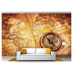 Papel De Parede Mapa Mundi Antigo Bússola Nmu17 3M² - Você Decora