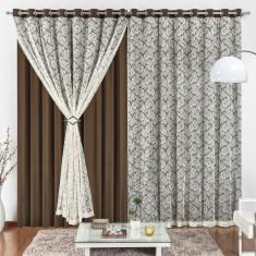 Cortina 2 Mts Sala Quarto Malha Renda Para Trilho Comum Baratissima Tabaco